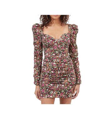 ASTR The Label Jadine Mini Dress Size XS Floral Long Sleeve Ruched Boho Chic NEW